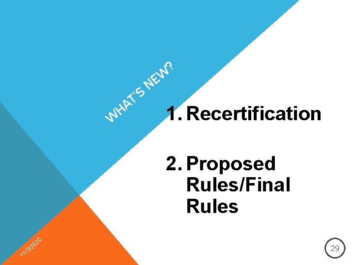 ? H S ’ AT W W E N 1. Recertification 2. Proposed Rules/Final
