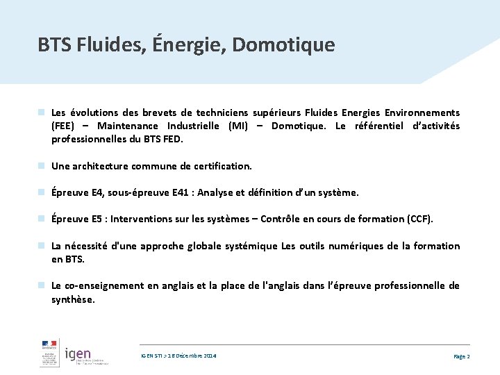 BTS Fluides, Énergie, Domotique n Les évolutions des brevets de techniciens supérieurs Fluides Energies