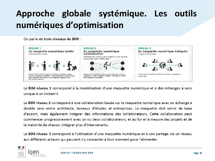 Approche globale systémique. Les outils numériques d’optimisation IGEN STI > 16 Décembre 2014 Page