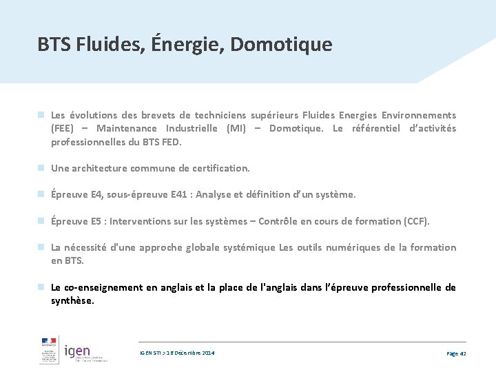 BTS Fluides, Énergie, Domotique n Les évolutions des brevets de techniciens supérieurs Fluides Energies