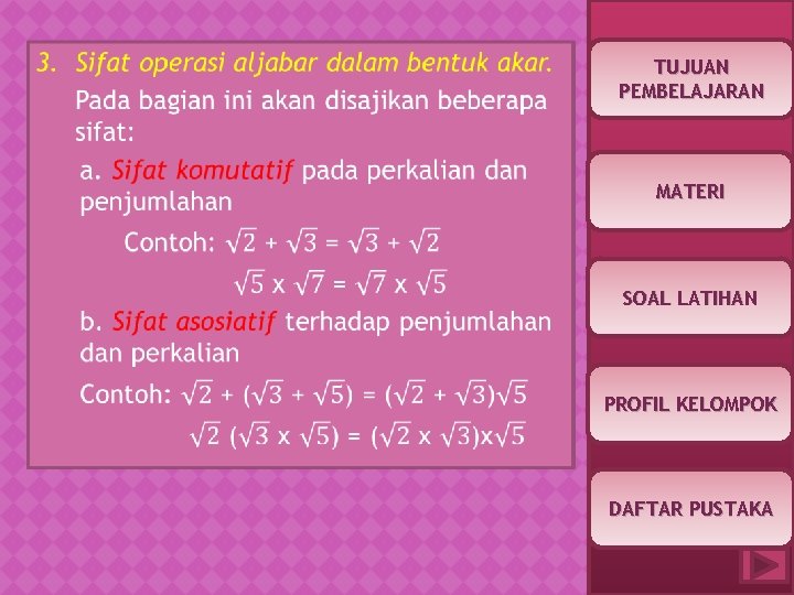  TUJUAN PEMBELAJARAN MATERI SOAL LATIHAN PROFIL KELOMPOK DAFTAR PUSTAKA 