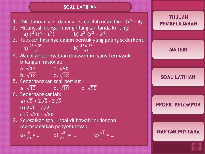 SOAL LATIHAN TUJUAN PEMBELAJARAN MATERI SOAL LATIHAN PROFIL KELOMPOK DAFTAR PUSTAKA 