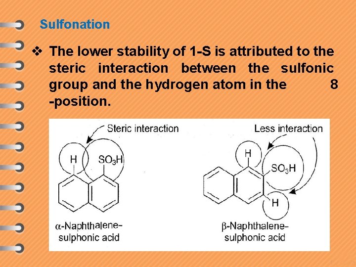 Sulfonation v The lower stability of 1 -S is attributed to the steric interaction