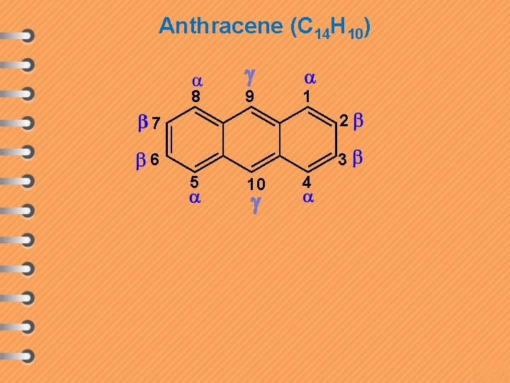 Anthracene (C 14 H 10) 8 9 1 7 2 6 3 5 10