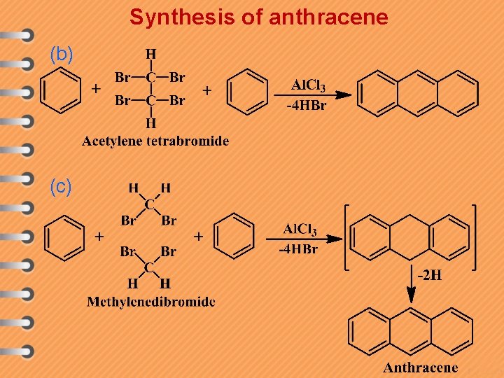 Synthesis of anthracene (b) (c) 