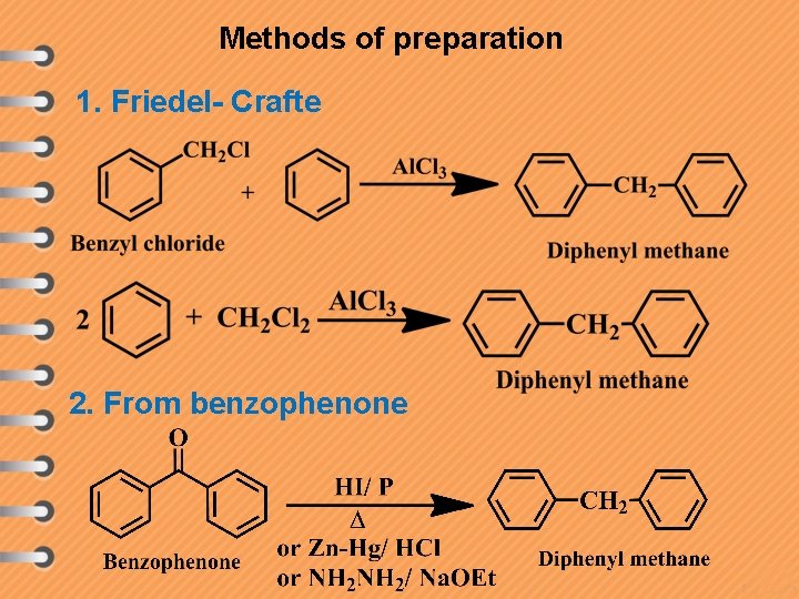 Methods of preparation 1. Friedel- Crafte 2. From benzophenone 