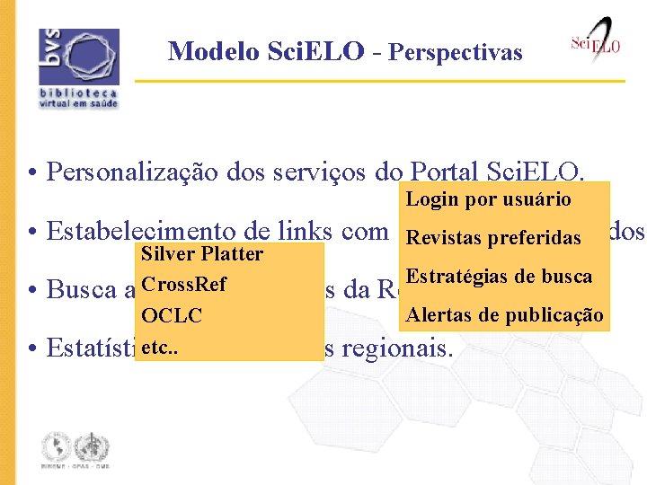 Modelo Sci. ELO - Perspectivas • Personalização dos serviços do Portal Sci. ELO. Login