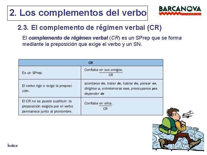 2. Los complementos del verbo 2. 3. El complemento de régimen verbal (CR) es