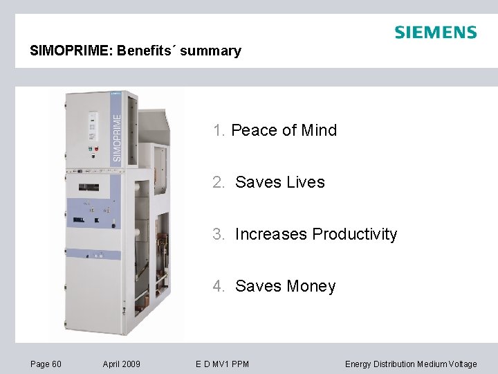SIMOPRIME: Benefits´ summary 1. Peace of Mind 2. Saves Lives 3. Increases Productivity 4.
