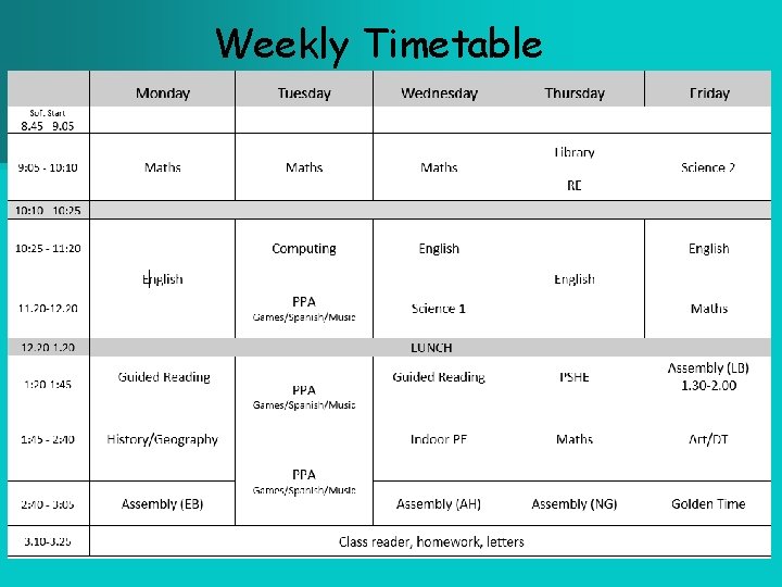 Weekly Timetable 