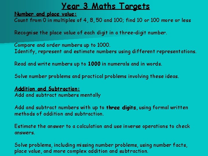 Year 3 Maths Targets Number and place value: Count from 0 in multiples of
