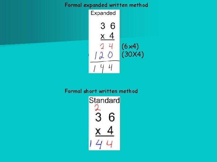 Formal expanded written method (6 x 4) (30 X 4) Formal short written method