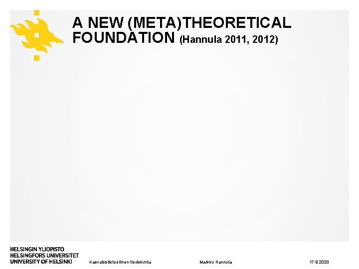 A NEW (META)THEORETICAL FOUNDATION (Hannula 2011, 2012) Kasvatustieteellinen tiedekunta Markku Hannula 17. 9. 2020