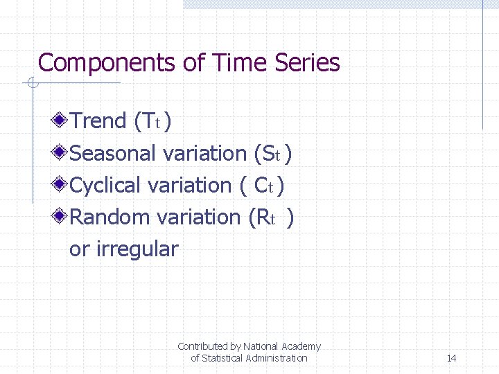 Components of Time Series Trend (Tt ) Seasonal variation (St ) Cyclical variation (