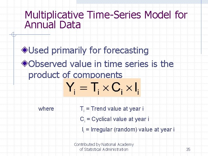 Multiplicative Time-Series Model for Annual Data Used primarily forecasting Observed value in time series