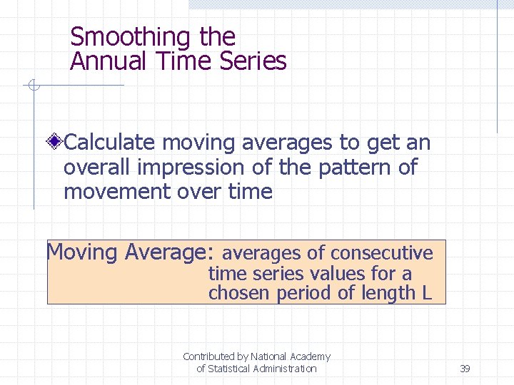 Smoothing the Annual Time Series Calculate moving averages to get an overall impression of