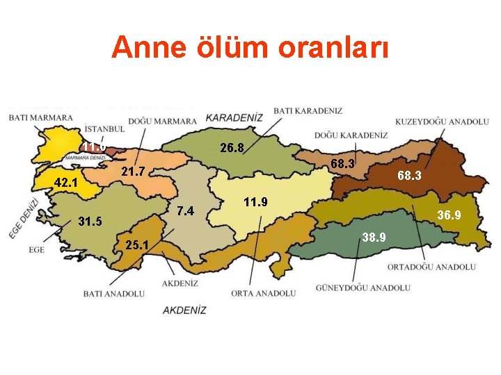 Anne ölüm oranları 11. 0 42. 1 26. 8 68. 3 21. 7 7.