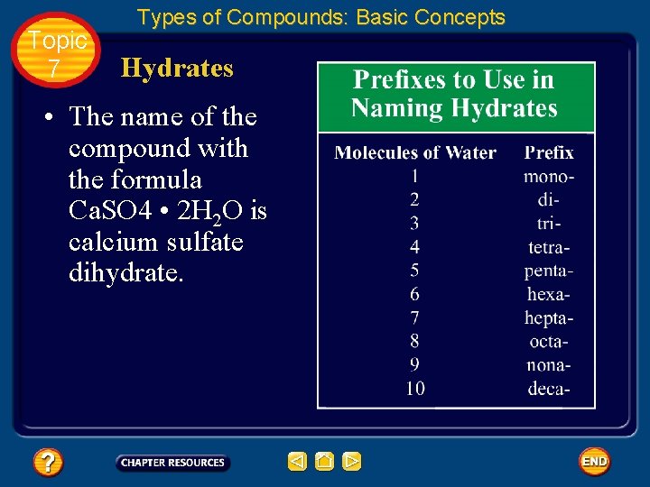 Topic 7 Types of Compounds: Basic Concepts Hydrates • The name of the compound