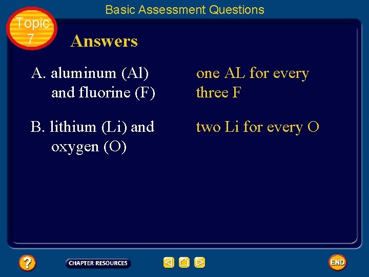 Topic 7 Basic Assessment Questions Answers A. aluminum (Al) and fluorine (F) one AL