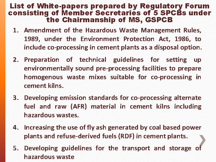 List of White-papers prepared by Regulatory Forum consisting of Member Secretaries of 5 SPCBs