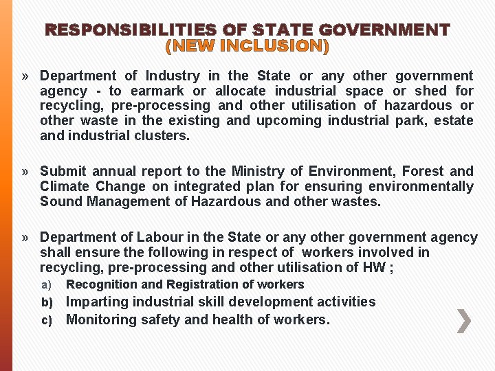 RESPONSIBILITIES OF STATE GOVERNMENT (NEW INCLUSION) » Department of Industry in the State or