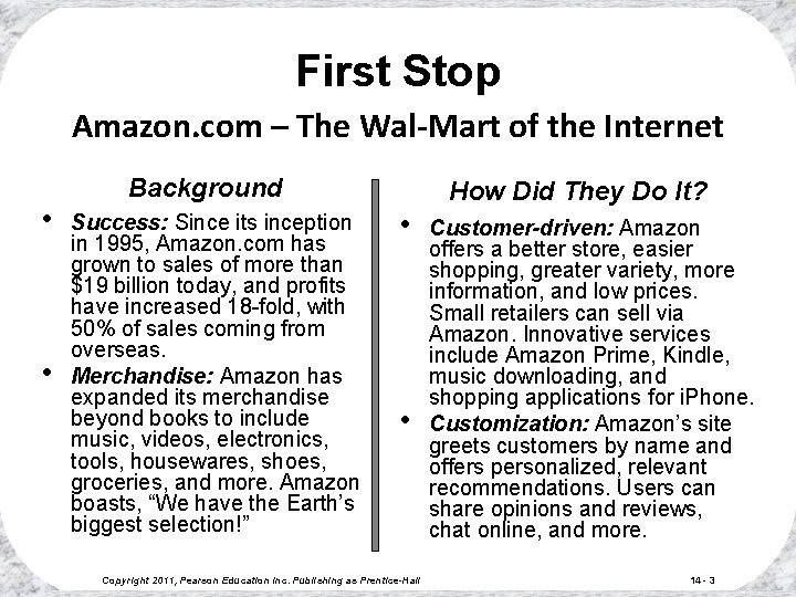 First Stop Amazon. com – The Wal-Mart of the Internet • • Background Success: