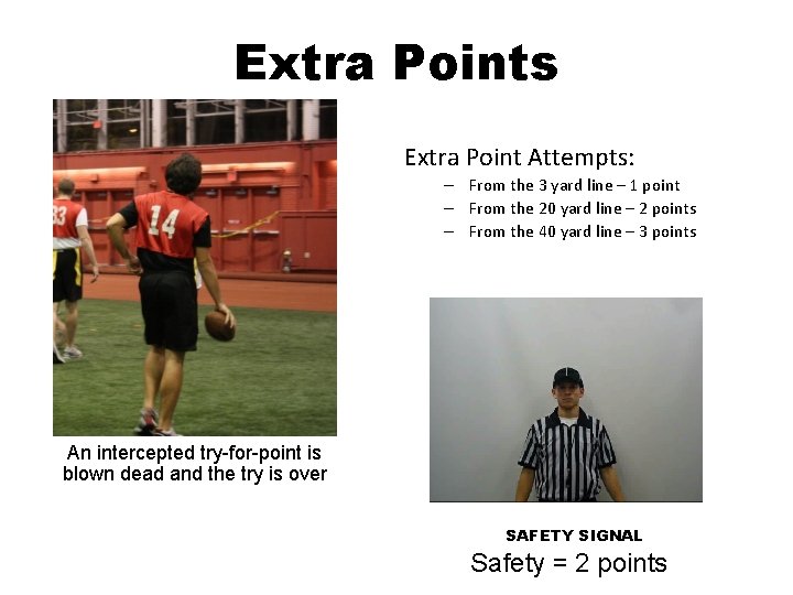 Extra Points Extra Point Attempts: – From the 3 yard line – 1 point