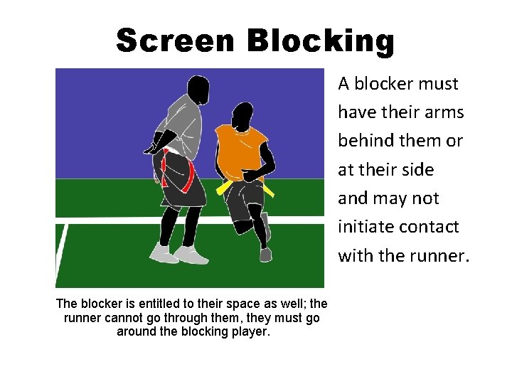 Screen Blocking A blocker must have their arms behind them or at their side