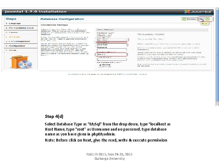 Step 4(d) Select Database Type as “My. Sql” from the drop down, type “localhost