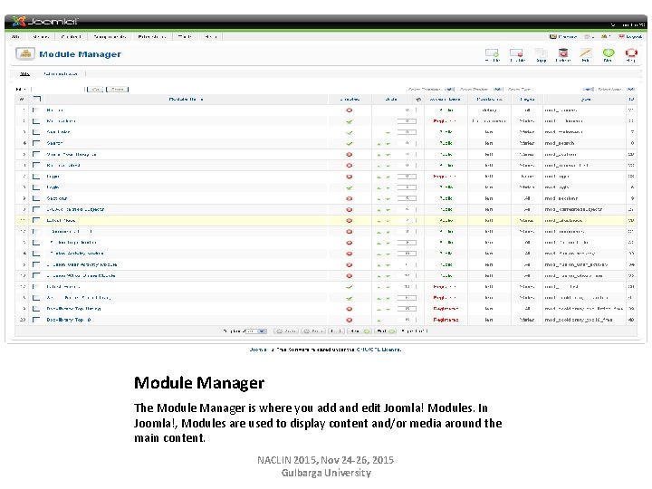 Module Manager The Module Manager is where you add and edit Joomla! Modules. In
