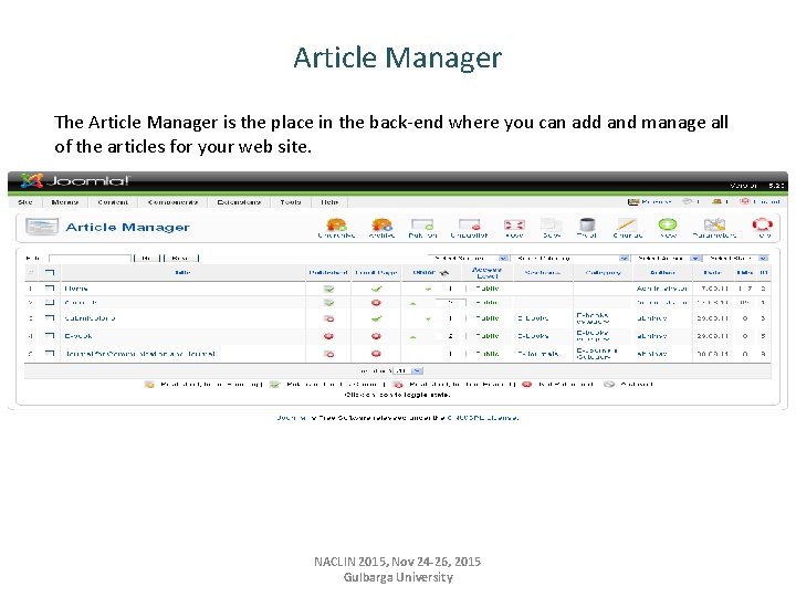 Article Manager The Article Manager is the place in the back-end where you can