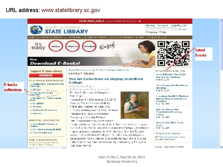 URL address: www. statelibrary. sc. gov NACLIN 2015, Nov 24 -26, 2015 Gulbarga University