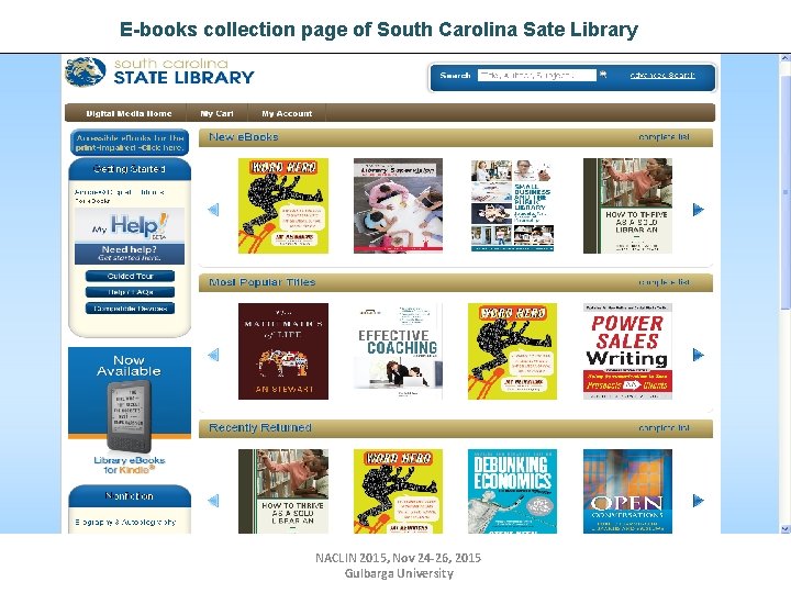E-books collection page of South Carolina Sate Library NACLIN 2015, Nov 24 -26, 2015