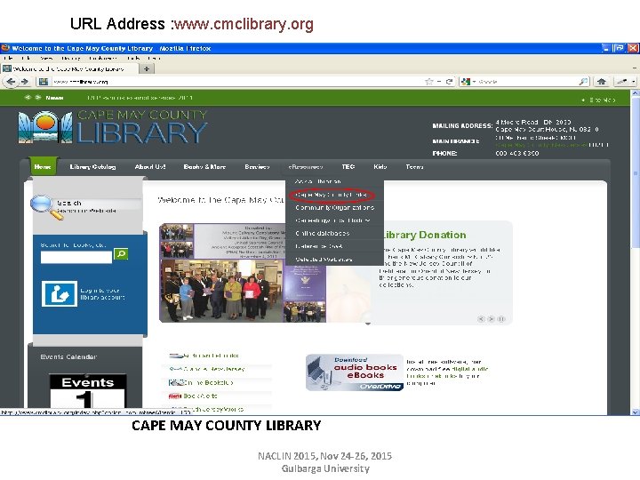 URL Address : www. cmclibrary. org CAPE MAY COUNTY LIBRARY NACLIN 2015, Nov 24