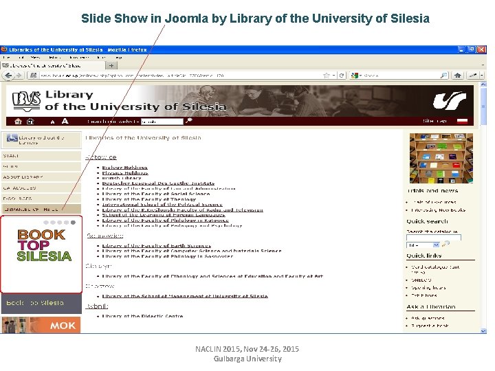 Slide Show in Joomla by Library of the University of Silesia NACLIN 2015, Nov