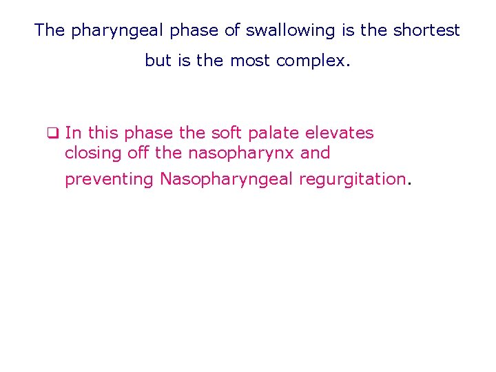 The pharyngeal phase of swallowing is the shortest but is the most complex. q