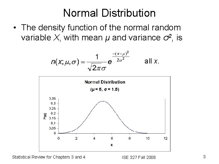Normal Distribution • The density function of the normal random variable X, with mean