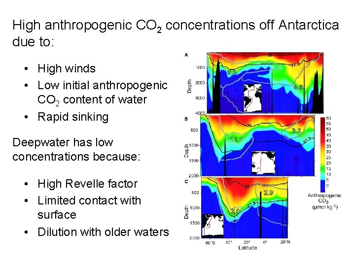 High anthropogenic CO 2 concentrations off Antarctica due to: • High winds • Low