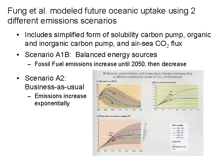 Fung et al. modeled future oceanic uptake using 2 different emissions scenarios • Includes