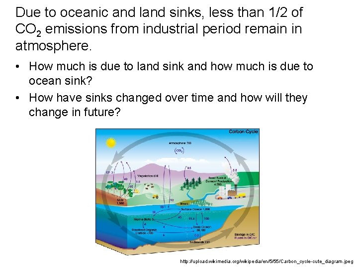 Due to oceanic and land sinks, less than 1/2 of CO 2 emissions from