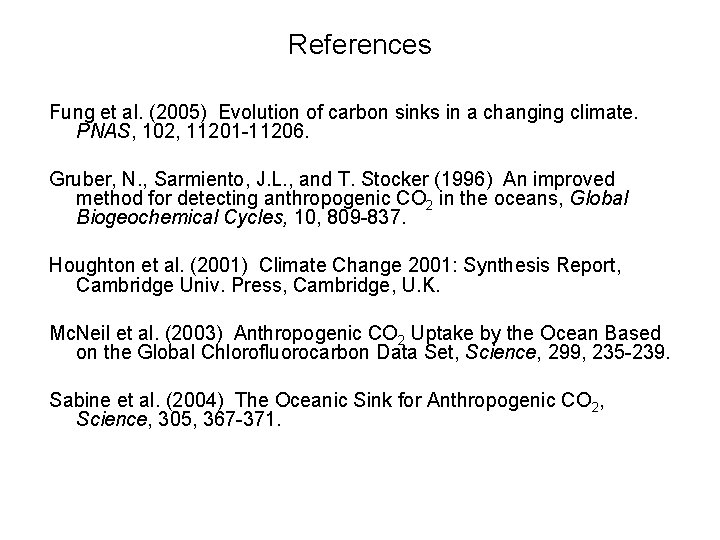 References Fung et al. (2005) Evolution of carbon sinks in a changing climate. PNAS,