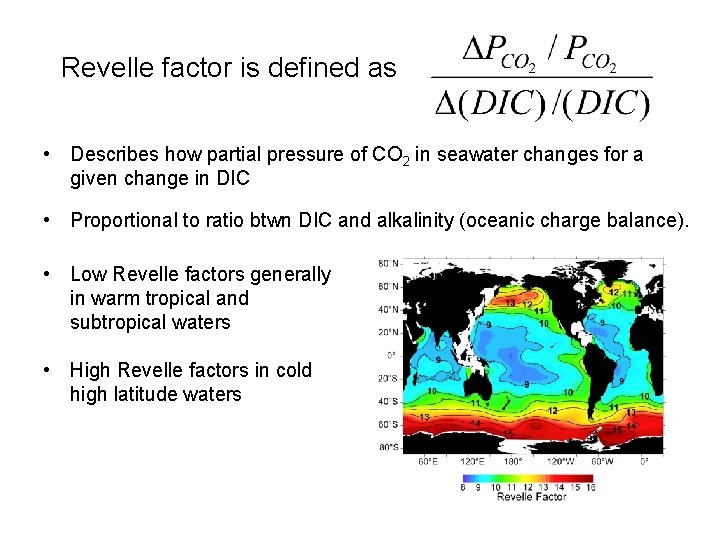 Revelle factor is defined as • Describes how partial pressure of CO 2 in