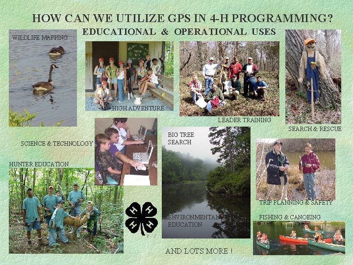 HOW CAN WE UTILIZE GPS IN 4 -H PROGRAMMING? WILDLIFE MAPPING EDUCATIONAL & OPERATIONAL