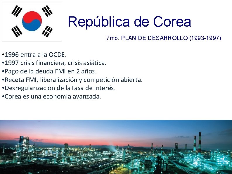 República de Corea 7 mo. PLAN DE DESARROLLO (1993 -1997) • 1996 entra a