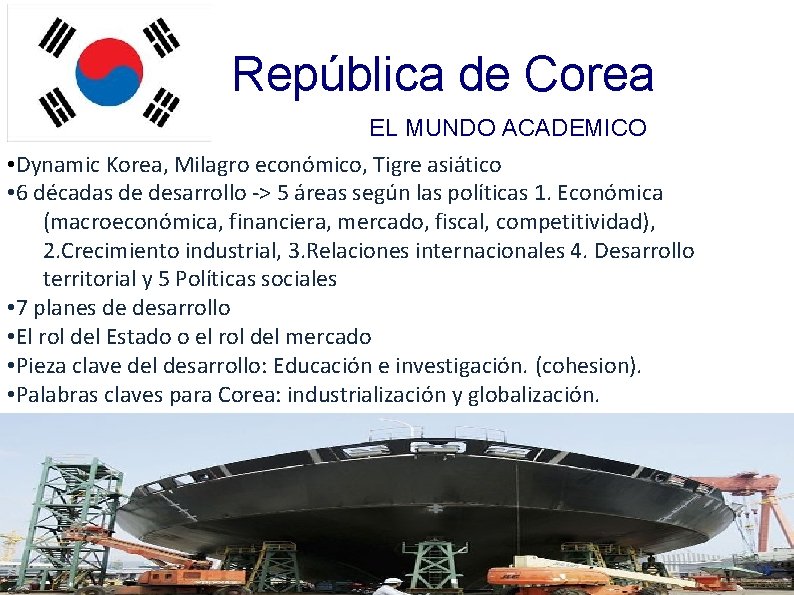 República de Corea EL MUNDO ACADEMICO • Dynamic Korea, Milagro económico, Tigre asiático •