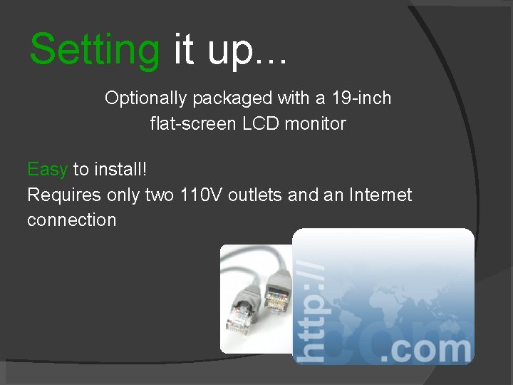 Setting it up. . . Optionally packaged with a 19 -inch flat-screen LCD monitor