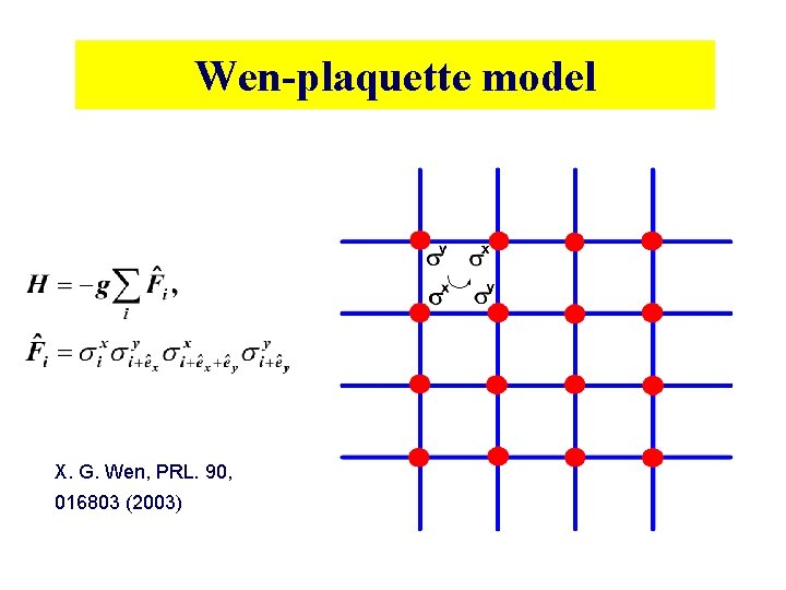 Wen-plaquette model X. G. Wen, PRL. 90, 016803 (2003) Wen-plaquette model X. G. Wen, PRL. 90, 016803 (2003)