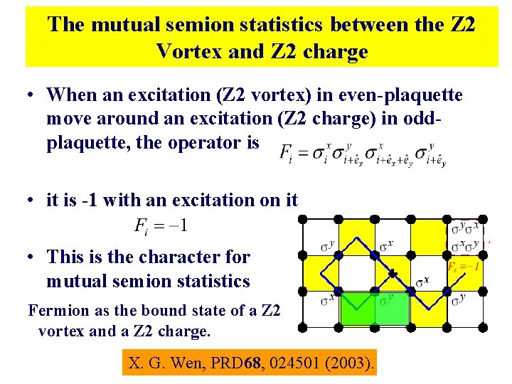 The mutual semion statistics between the Z 2 Vortex and Z 2 charge • The mutual semion statistics between the Z 2 Vortex and Z 2 charge •