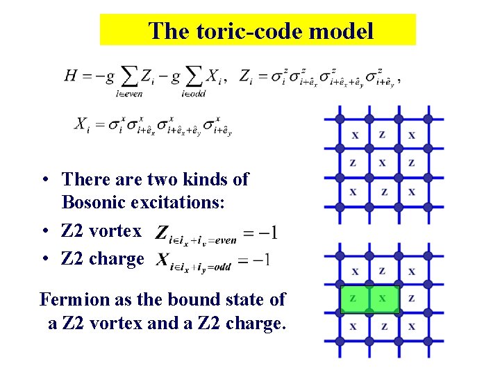 The toric-code model • There are two kinds of Bosonic excitations: • Z 2 The toric-code model • There are two kinds of Bosonic excitations: • Z 2