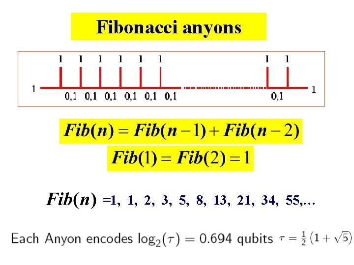 Fibonacci anyons =1, 2, 3, 5, 8, 13, 21, 34, 55, … Fibonacci anyons =1, 2, 3, 5, 8, 13, 21, 34, 55, …